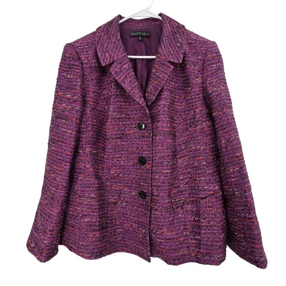 LAFAYETTE 148 NEW YORK SZ 14 TWEED BUTTON FRONT LONG SLEEVE BLAZER JACKET - Picture 1 of 5